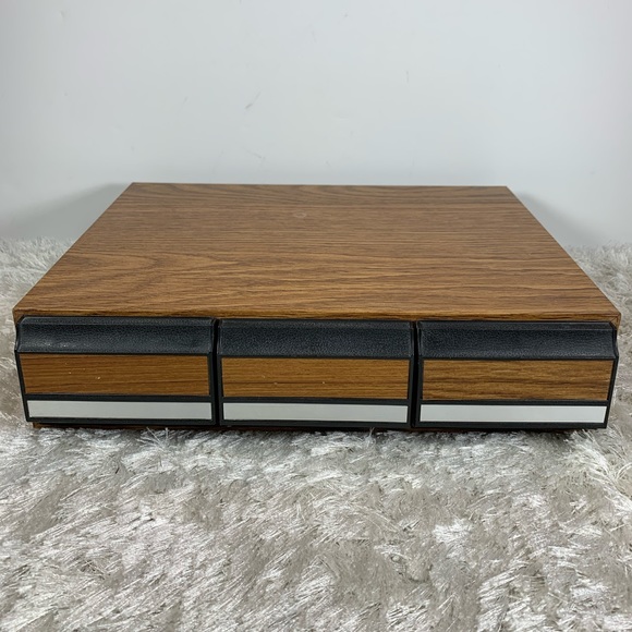 Vtg Wood Grain Cassette 36 Tape Holder Drawers